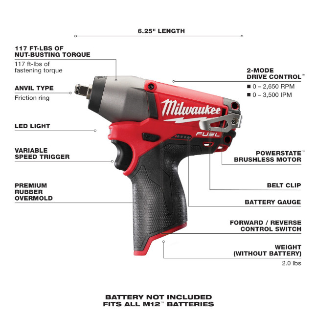 Milwaukee 2454-20 M12 FUEL 3/8" Impact Wrench - Tool Only - Image 2