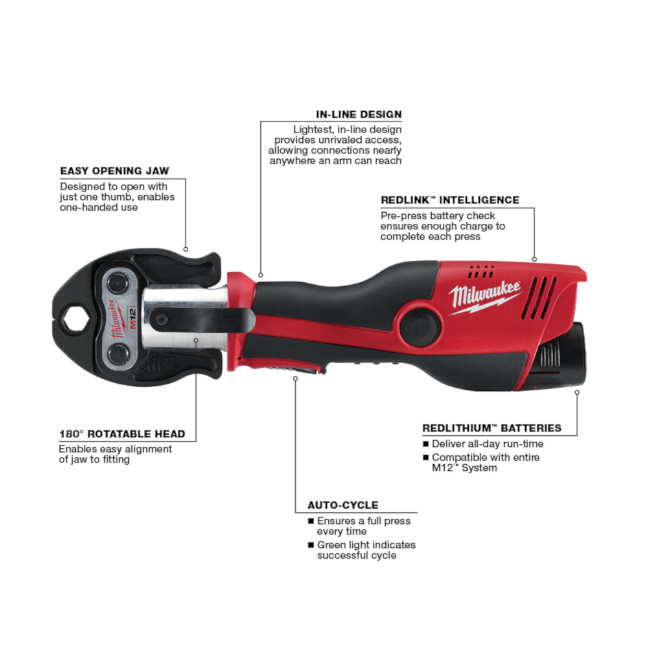 Milwaukee 2473-20 M12 Force Logic Press Tool Kit - No Jaws