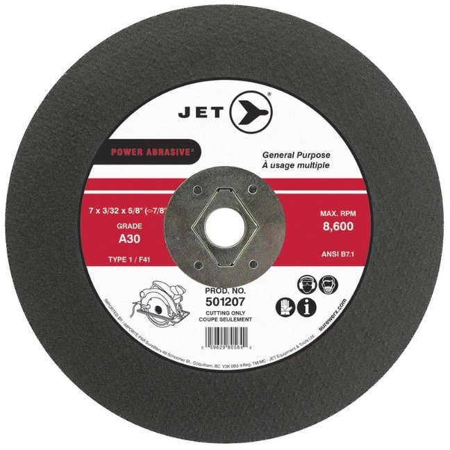 Jet 501207 7 x 3/32 x 5/8" A30 T1 POWER ABRASIVE Cut-Off Wheel