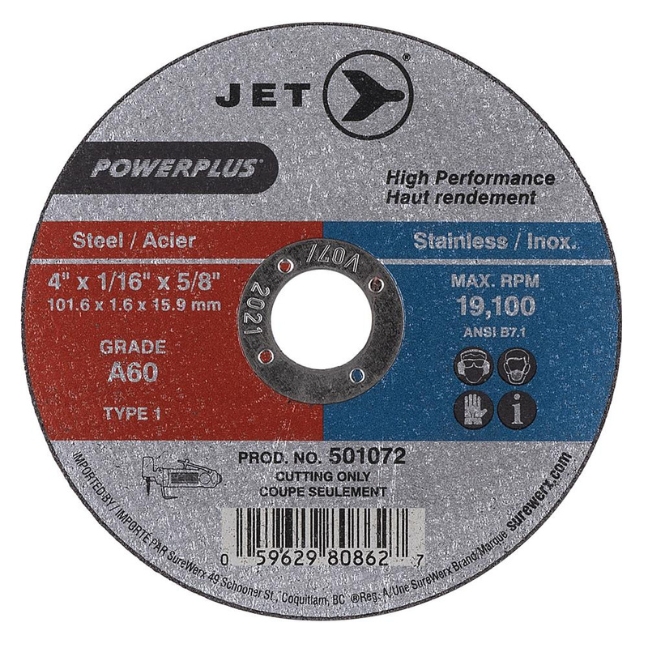 Jet 501072 4 x 1/16 x 5/8 A60 T1 POWERPLUS Cut-Off Wheel