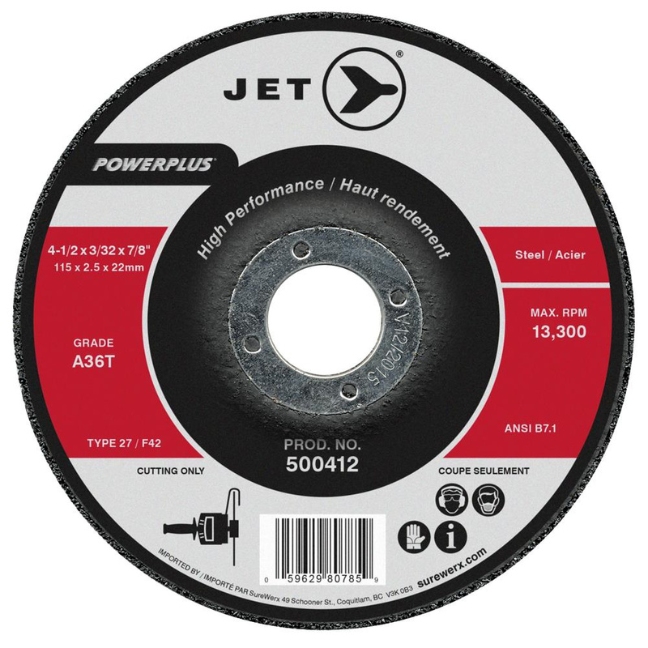 Jet 500412 4-1/2 x 3/32 x 7/8 A36T T27 POWERPLUS Cut-Off Wheel