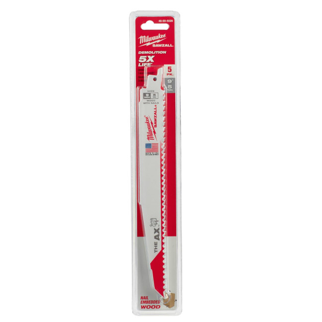 Milwaukee 48-00-5026 9" 5TPI The AX™ Demo Wood Cutting SAWZALL™ Blades-5 Pack