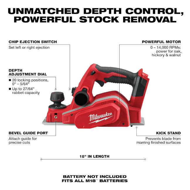 Milwaukee 2623-20 M18 3-1/4" Planer - Tool Only - Image 2
