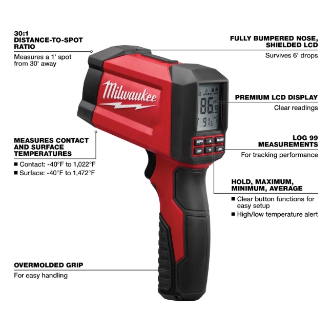 Milwaukee 2269-20 30:1 Infrared Contact Temp Gun - Tool Only - Image 2
