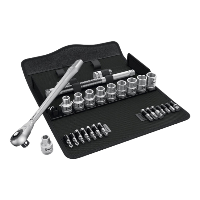 Wera 004080 8100 SC 10 Zyklop SAE Metal Ratchet Set with 1/2" Push-Through Square Drive 28-Piece
