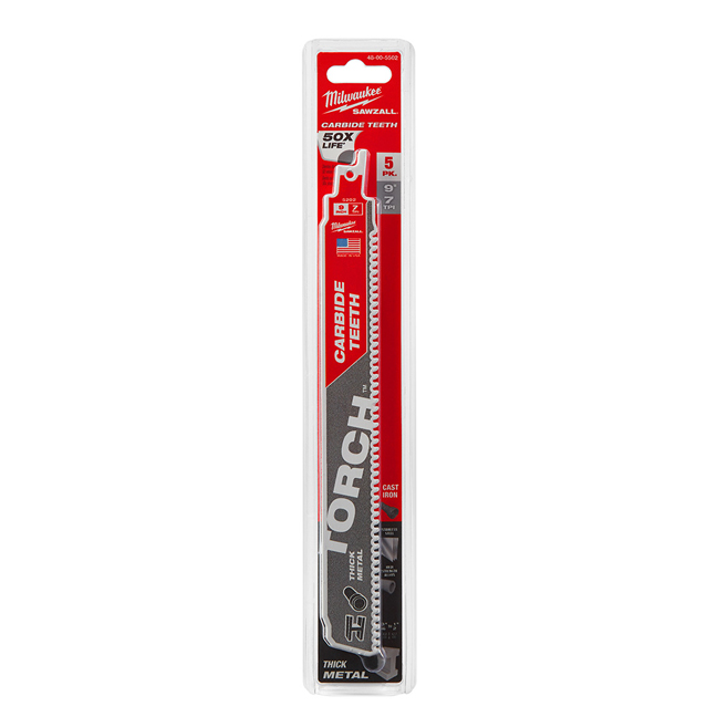 Milwaukee 48-00-5502 9" 7TPI TORCH™ SAWZALL™ Blade with Carbide Teeth- 5 Pack - Image 2