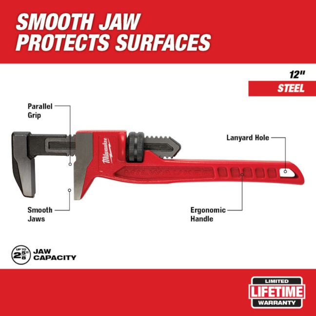 Milwaukee 48-22-7186 12” Smooth Jaw Pipe Wrench - Image 2
