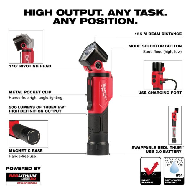 Milwaukee 2113-21 USB Rechargeable Pivoting Flashlight - Image 2