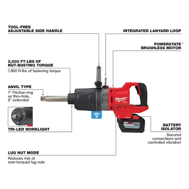 Milwaukee 2869-22HD M18 FUEL 1" D-Handle Ext. Anvil High Torque Impact Wrench Kit with ONE-KEY - Image 2