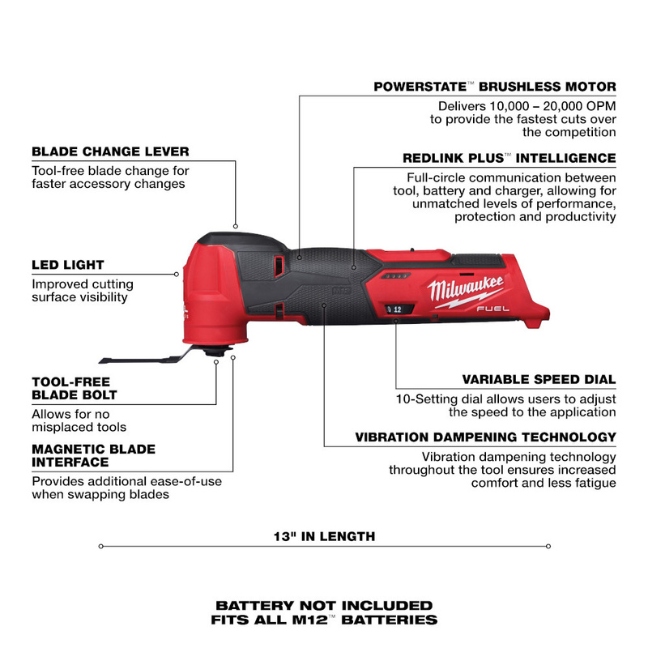 Milwaukee 2526-20 M12 FUEL Oscillating Multi-Tool - Tool Only - Image 2