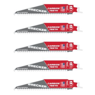 Milwaukee 48-00-5541 6" 6-TPI The Wrecker SAWZALL Blade with Carbide Teeth 5-Pack