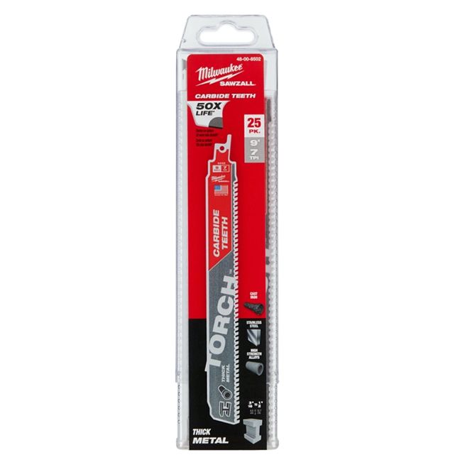 Milwaukee 48-00-8502 9" 7-TPI TORCH™ SAWZALL Blade with Carbide Teeth 25-Pack