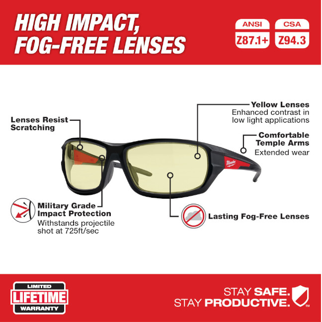 Milwaukee 48-73-2120 Performance Anti-Fog Safety Glasses-Amber - Image 2