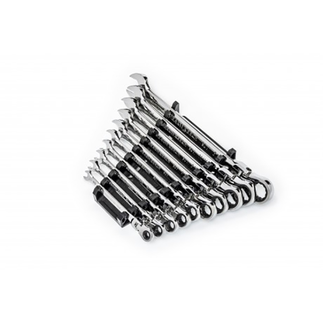 GearWrench 86758 10-Piece 90-Tooth 12-Point Flex Head SAE Ratcheting Combination Wrench Set