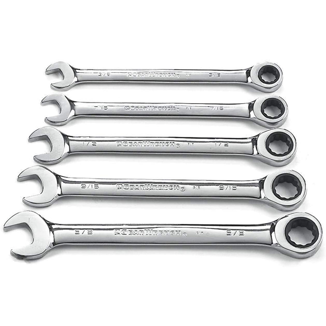 GearWrench 93005 5-Piece 12 Point SAE Ratcheting Combination Wrench Set
