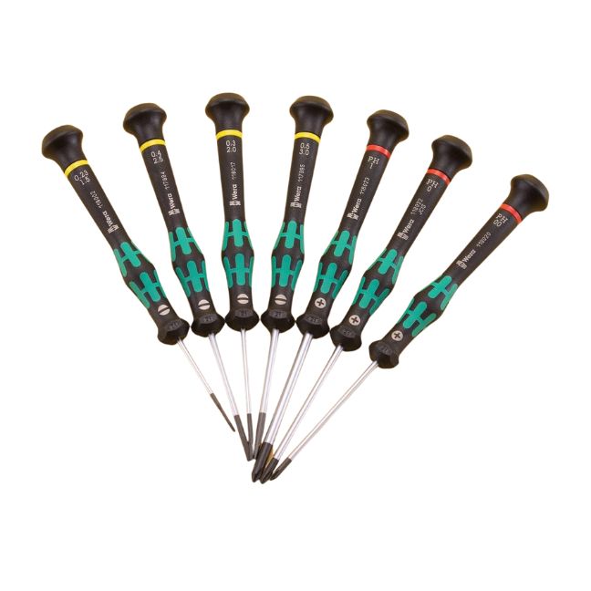 Wera 345271 Kraftform Micro 2035/2050 Phillips and Slotted Precision Screwdriver Set 7-Piece