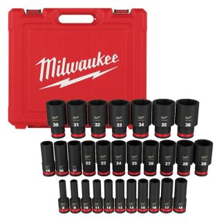 Milwaukee 49-66-7015 SHOCKWAVE IMPACT DUTY 1/2" Drive 6-Point Metric Deep Socket Set 29-Piece