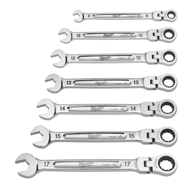 Milwaukee 48-22-9529 Metric Flex Head Ratcheting Combination Wrench Set 7-Piece