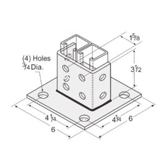 PeakSource S1910 4 Hole EG Post Base for Unistrut - Double Column