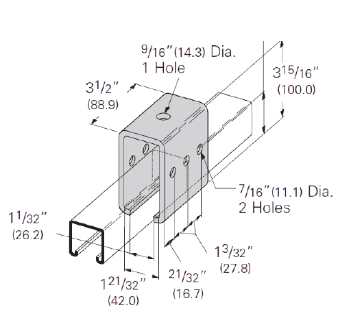 PeakSource S2391 Trolley Beam Support EG Steel 3-1/2" x 3-15/16"