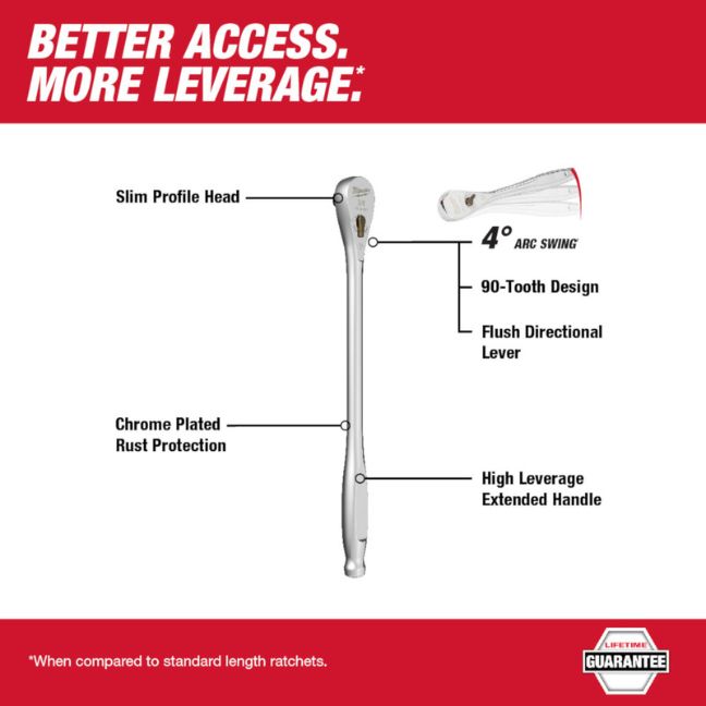Milwaukee 48-22-9037 3/8" Drive 12" Extended Handle Ratchet - Image 2