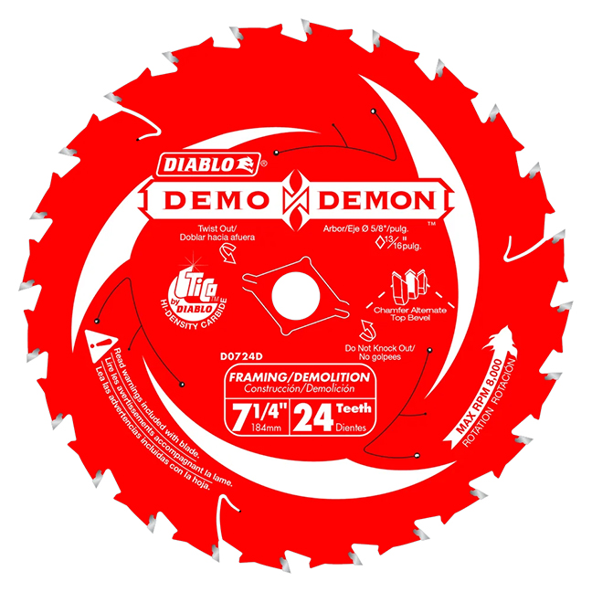 Diablo D0724DA 7-1/4" x 24T Demo Demon Framing/Demolition Circular Saw Blade