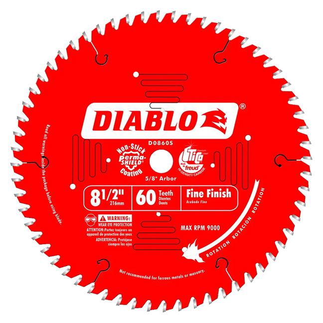 Diablo D0860S 8-1/2" x 60T Fine Finish Circular Saw Blade