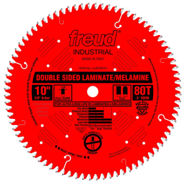 Freud LU97R010 10" x 80T x 5/8" Saw Blade for Double Sided Laminate/Melamine