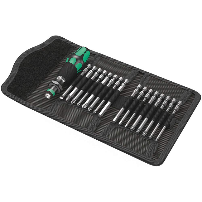 Wera 059295 KK 60 Kraftform Kompackt Bitholding Screwdriver and Bit Pouch Set 17pc