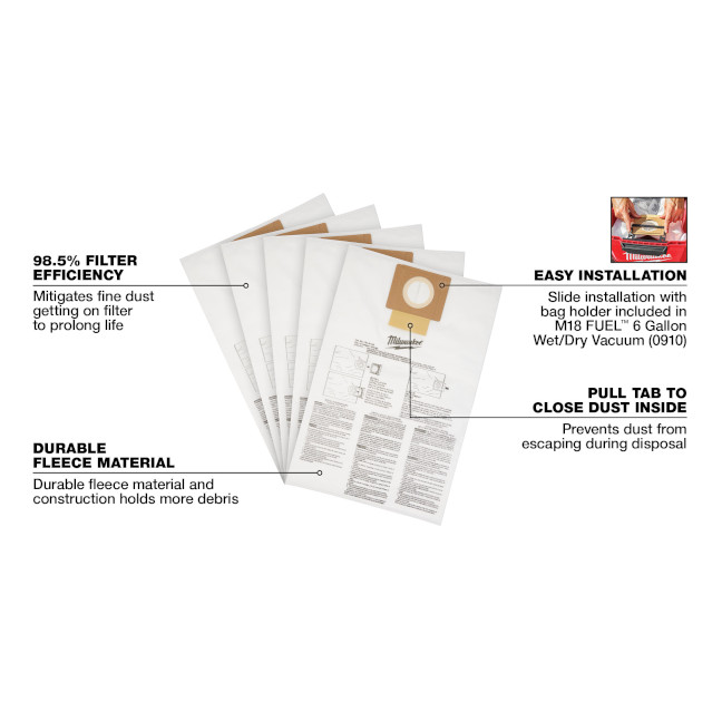 Milwaukee 49-90-1979 Fleece Bag - 5Pk