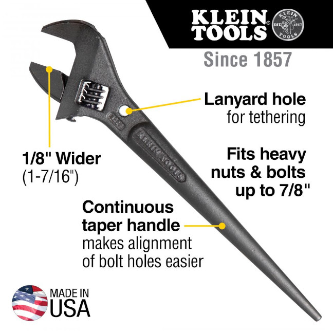 Klein 3227 Adjustable 10" Spud Wrench for Heavy Nuts up to 7/8" - Image 2