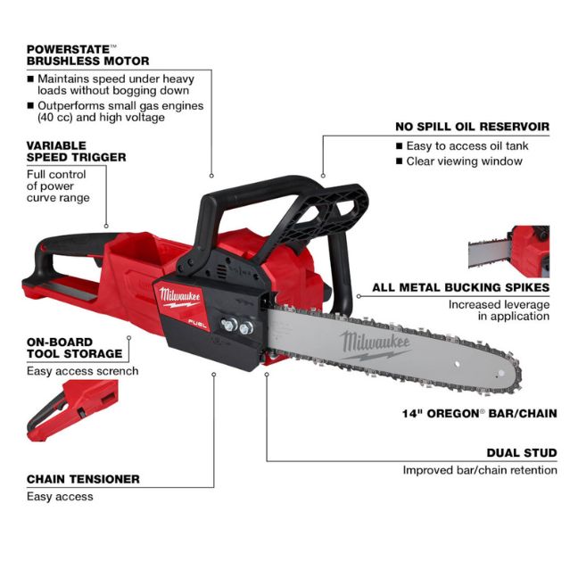 Milwaukee 2727-20C M18 FUEL 14" Chainsaw-Tool Only - Image 2