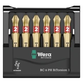Wera 136378 Carded Bit Check 6 PH Bi-Torsion 1 with 6 Phillips PH2 x 2" Driver Bits