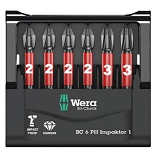 Wera 136381 Bit Check 6 PH Impaktor 1 - Set of 6 Phillips Driver Bits - Carded