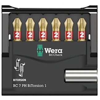 Wera 136384 Bit Check 7 PH Bi-Torsion 1 Phillips PH2 x 1" Driver Bits - 6pk Carded