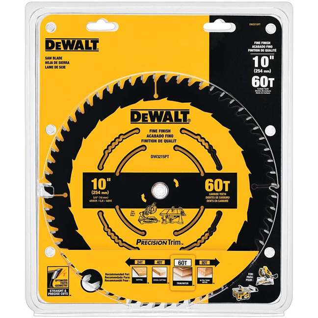 DeWalt DW3215PT 10" 60T ATB Crosscutting Fine Finish Miter/Table Saw Blade