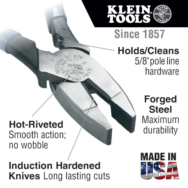 Klein D2000-9NETH 9" Lineman's Bolt-Thread Holding Pliers with New England Nose - Image 2