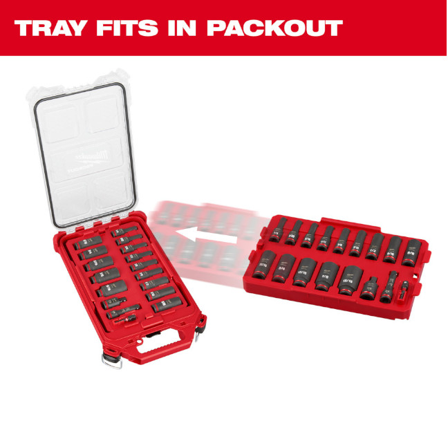 Milwaukee 49-66-6815 Packout Shockwave 3/8" Drive 17pc SAE Impact Socket Set Loaded Tray