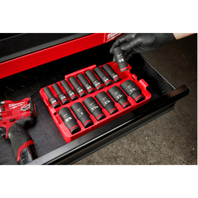 Milwaukee 49-66-6817 PACKOUT SHOCKWAVE 1/2" Drive SAE Impact Socket Set Loaded Tray 15-Piece - Image 2