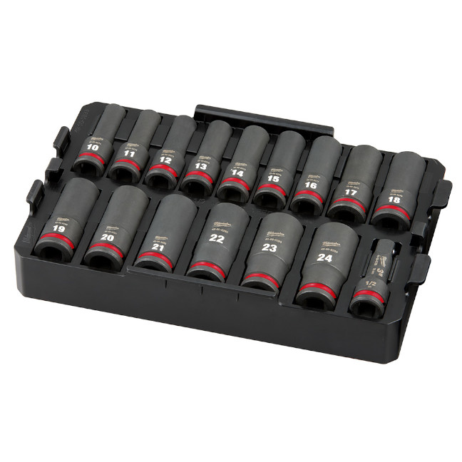 Milwaukee 49-66-6818 Packout Shockwave 1/2" Drive 16pc Metric Impact Socket Set Loaded Tray