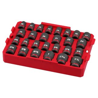 Milwaukee 49-66-6819 Packout Shockwave 1/2" Drive 27pc Metric & SAE Impact Socket Set Loaded Tray