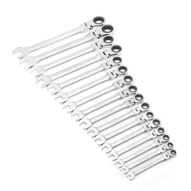 GearWrench 9902N 72-Tooth 12 Point Flex Head Ratcheting Combination Metric Wrench Set 16-Piece