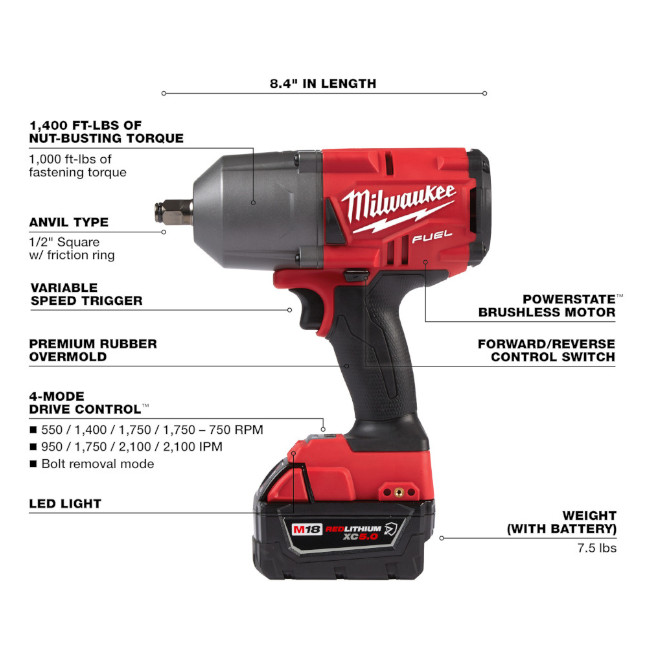 Milwaukee 2767-22R M18 FUEL High Torque 1/2" Impact Wrench with Friction Ring Kit