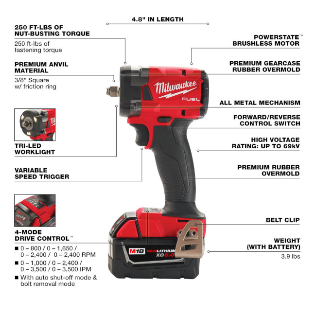 Milwaukee 2854-22R M18 FUEL 3/8" Compact Impact Wrench Kit - Image 5