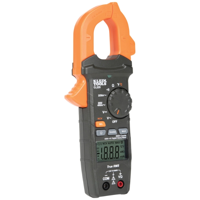 Klein CL220 Digital Auto Ranging Clamp Meter With Temperature, 400 Amp