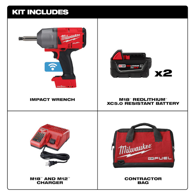 Milwaukee 2769-22R M18 FUEL 1/2” Extended Anvil Controlled Torque Impact Wrench Kit with ONE-KEY