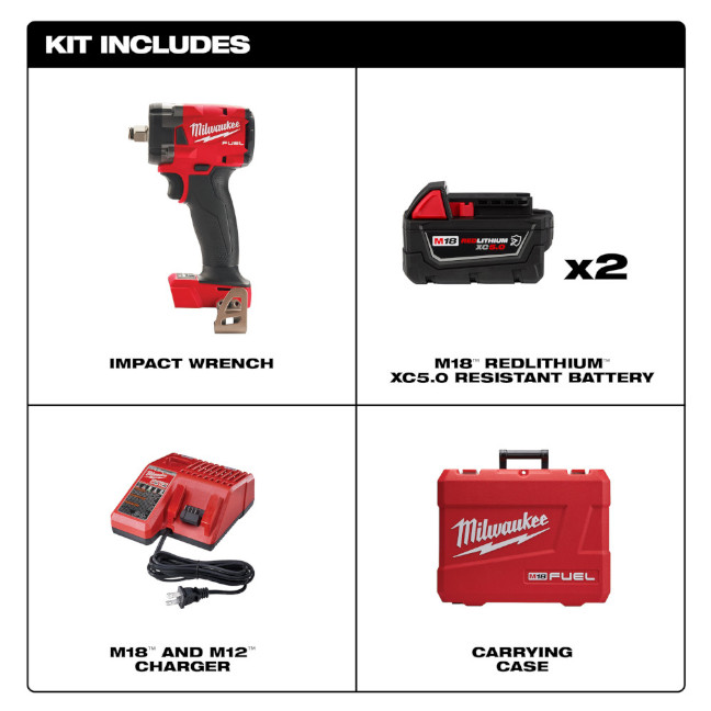 Milwaukee 2855-22R M18 FUEL 1/2" Compact Impact Wrench with Friction Ring Kit