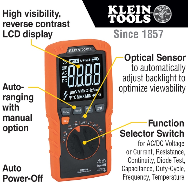 Klein MM450 600V TRMS Auto-Ranging Digital Slim Multimeter - Image 2