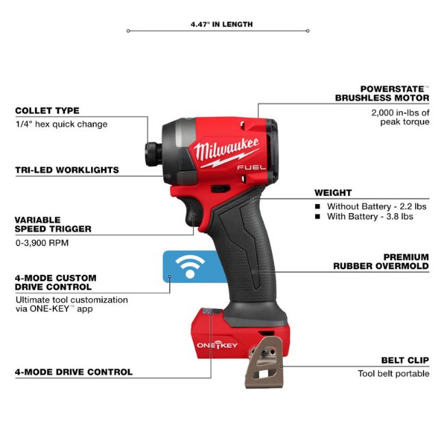 Milwaukee 2957-20 M18 FUEL 1/4" Hex Impact Driver with ONE-KEY-Tool Only - Image 2