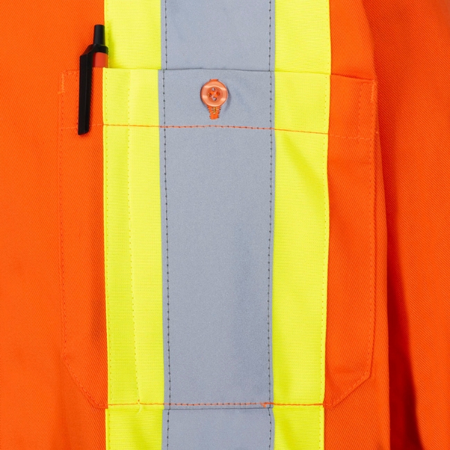 Pioneer 4441W V2121250 Women's Hi-Viz Cotton Button-Up Long Sleeved Safety Shirt - Orange - Image 3